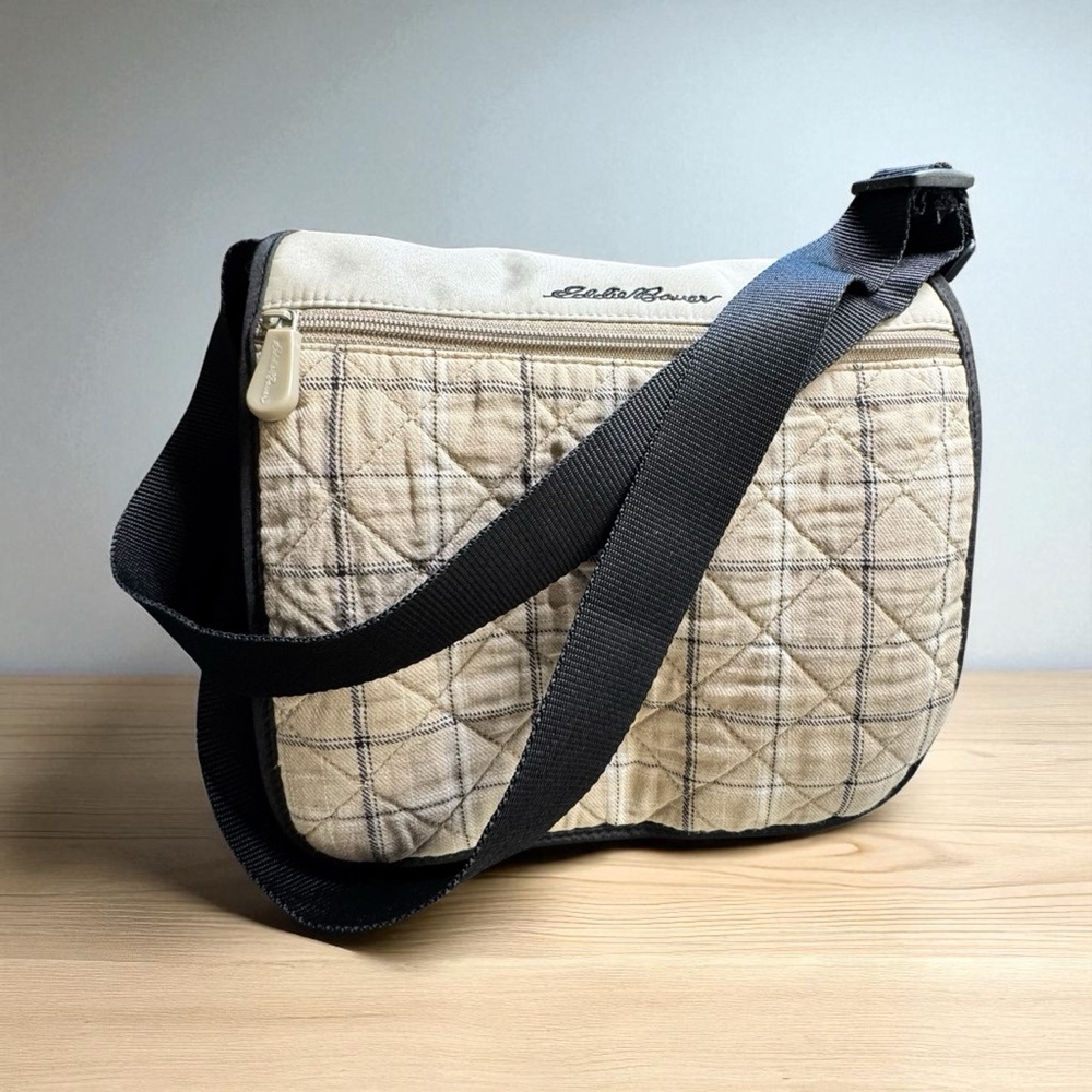 Eddie Bauer Tan and Black Quilted Baby Bag